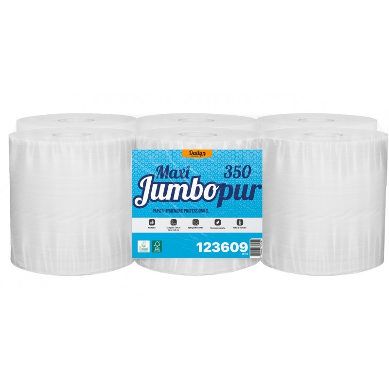 MAXI JUMBOPUR 350 PH gaufré p.ouate Ecolabel blanc 350m - 6 rlx