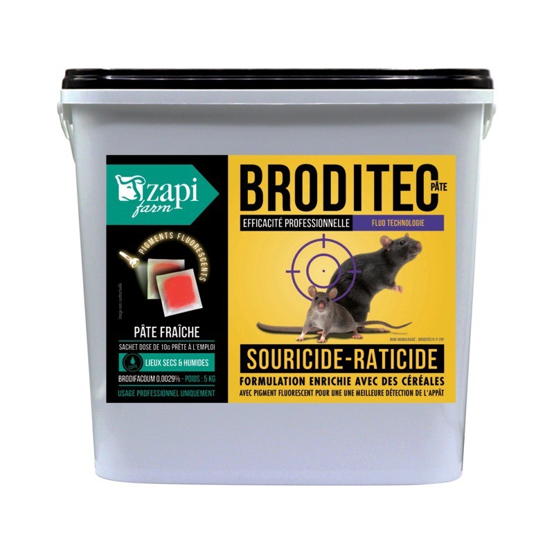 SOURICIDE RATICIDE PRO BRODITEC PATE BRODIFACOUM SACHET 15G / SEAU 5KG