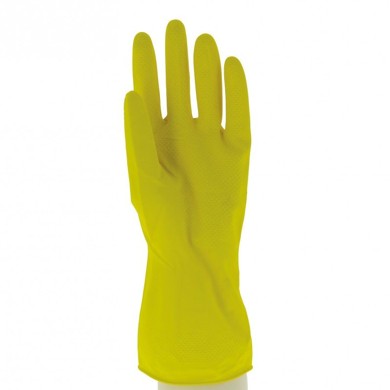 Gant ménage latex / Floqué coton / Jaune Taille S - 1 paire