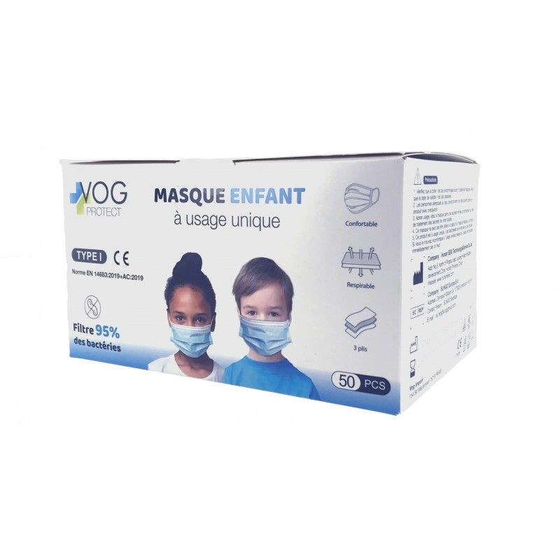 Masque enfant Type I Norme EN 14683:2019+AC2019 - Boite de 50