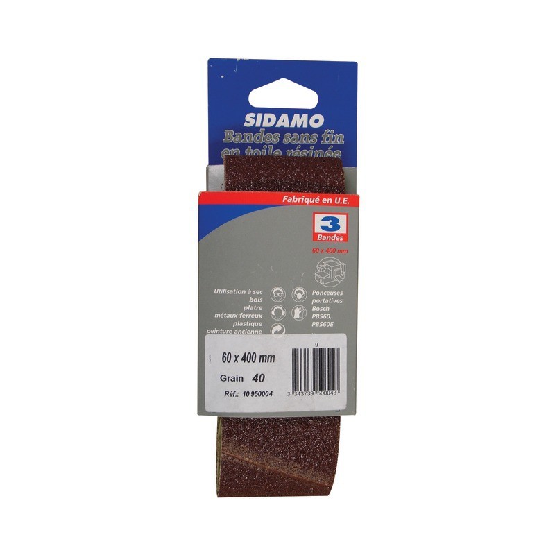 BANDE ABRASIVES SANS FIN CORINDON 60X400 GR40  BLISTER DE 3