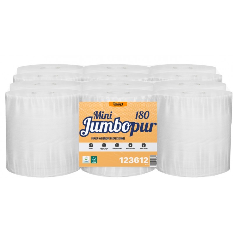 MINI JUMBOPUR 180 PH gaufré p. ouate Ecolabel blanc 180m - 12 rlx