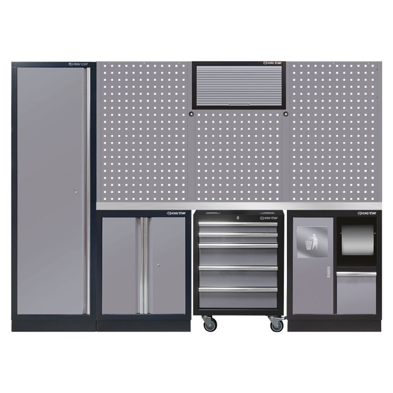 Mobilier d'atelier 3 meubles bas - gris plan de travail inox