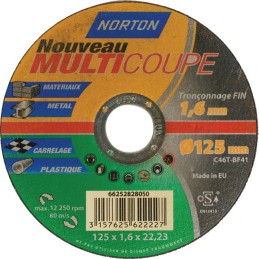 DISQUE À TRONÇONNER TOUS MATÉRIAUX 125 X 1,6 X 22,2 MM MULTICOUPE