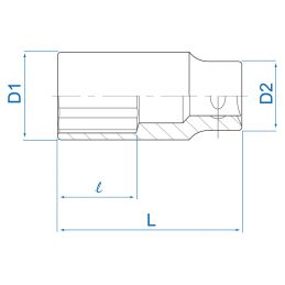 Douille longue en pouces 12 pans 3/8"Longueur 63mm 