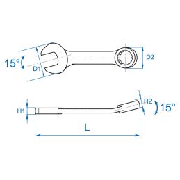 Clé mixte courte métrique Oeil incliné à 15° 12 pans