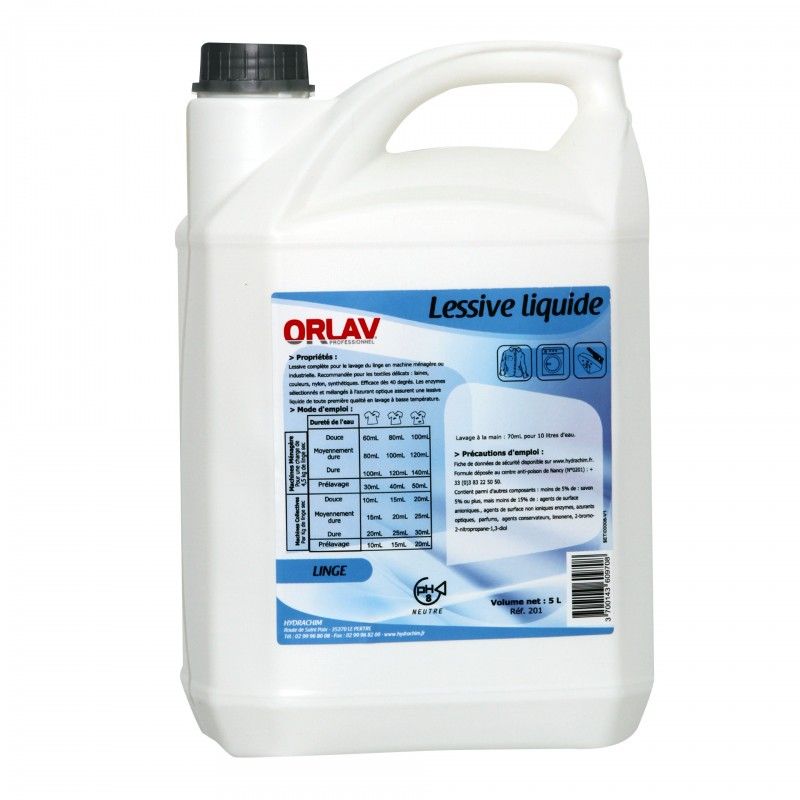 Lessive liquide enzymatique super active ORLAV - 201 - Bidon 5L