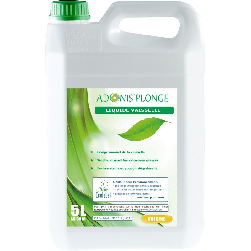 Liquide vaisselle ADONIS' PLONGE manuel ECOLABEL-Bidon 5L (ex123947)