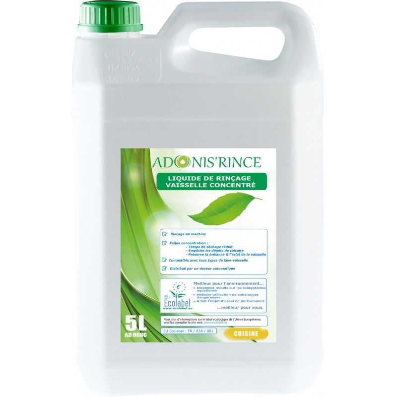 Liquide rinçage ADONIS' RINCE machine ECOLABEL -Bidon 5L (ex128880)