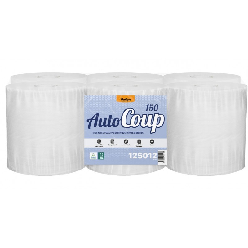 AUTOCOUP 150 Essuie-mains p. ouate Ecolabel blanc 150m - 6 rlx