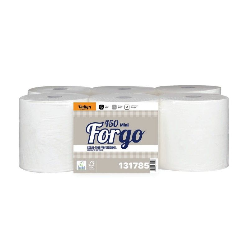 FORGO 450 MINI Essuie-tout 450fts gauf. p.ouate Ecolab. blanc - 6 rlx