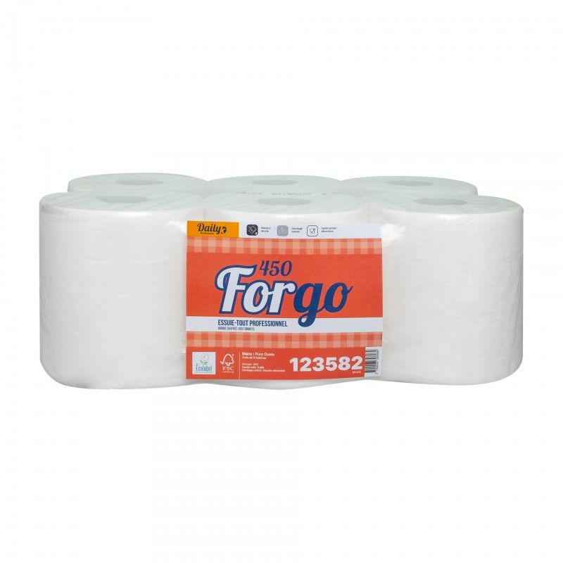 FORGO450 Essuie-tout 450fts PO 2plis gaufré blanc Ecolabel - Ct 6 rlx