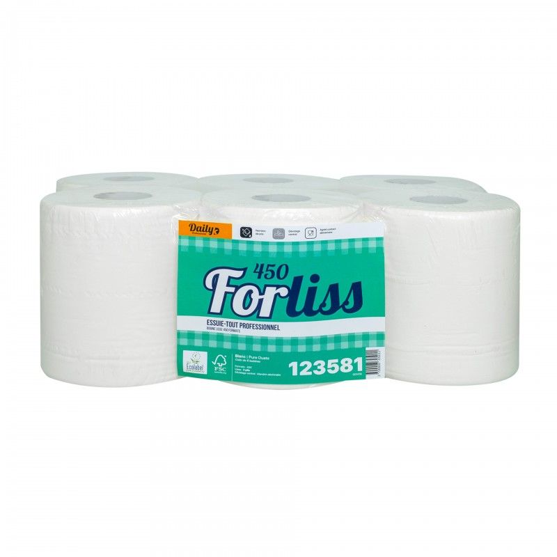 FORLISS 450 Essuie-tout 450 fts lisse p. ouate Ecolabel blanc - 6 rlx