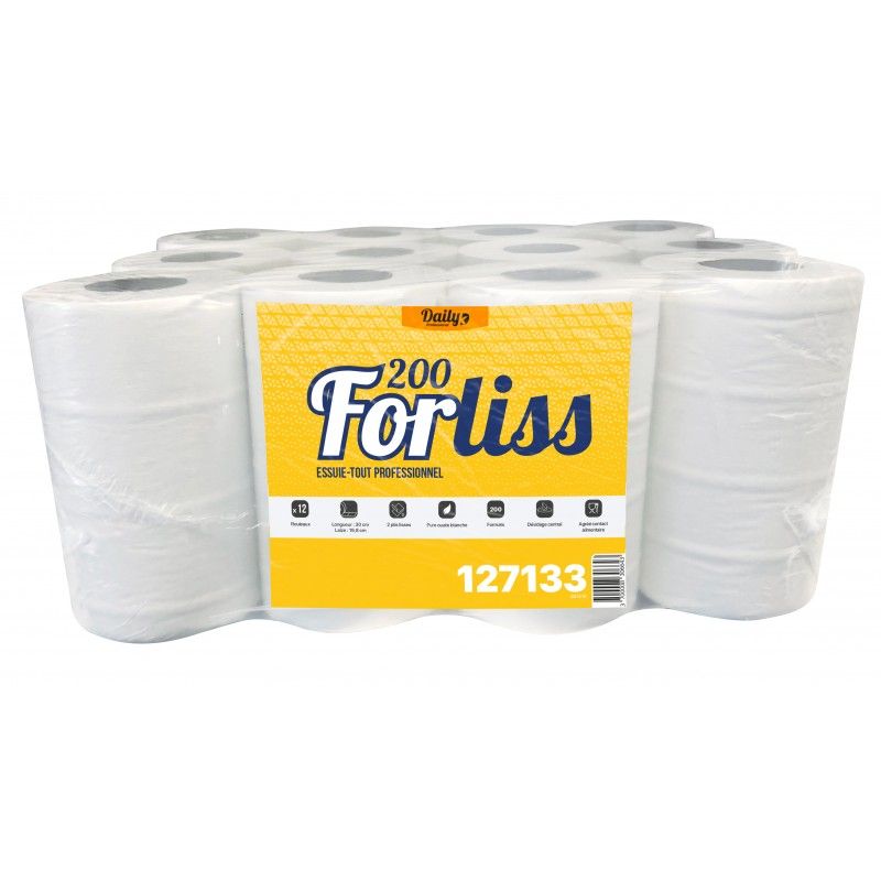 FORLISS 200 Essuie-tout 200 fts lisse p. ouate blanc - 12 rlx