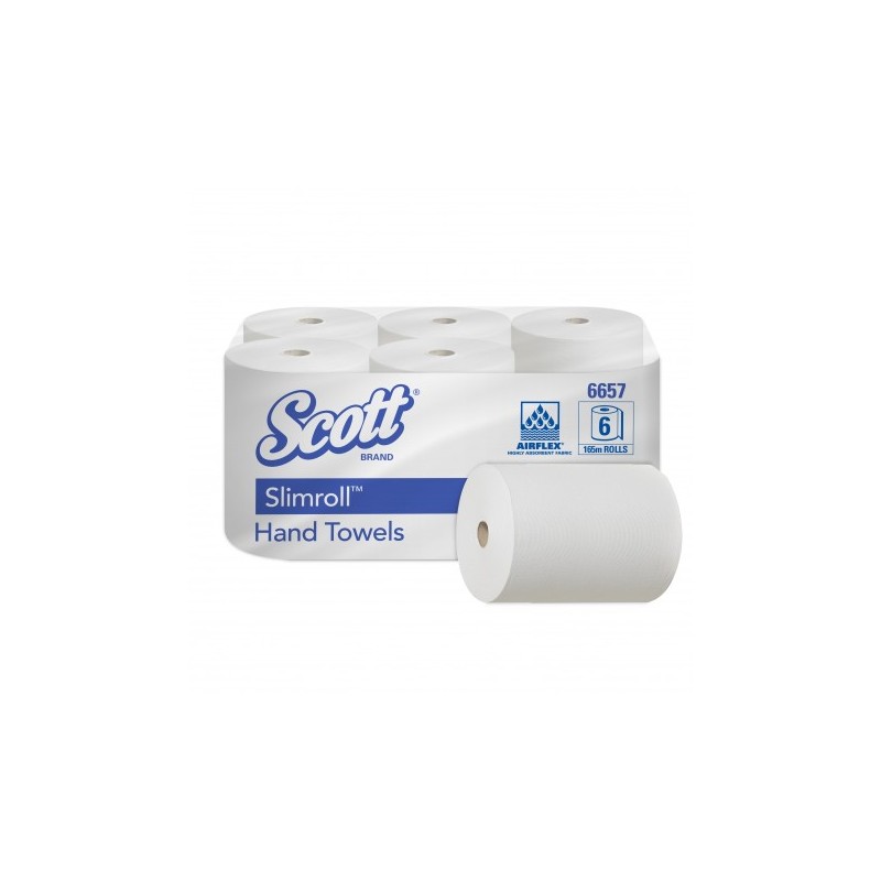 Essuie-mains 1 pli blanc 165m SCOTT SLIMROLL ECOLABEL - Colis 6 rlx