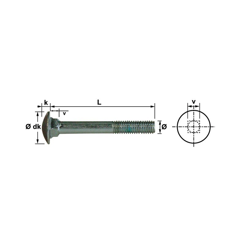 BOULON TETE RONDE COLLET CARRE 6X25 ZINGUE 4.8 BLISTER DE 10