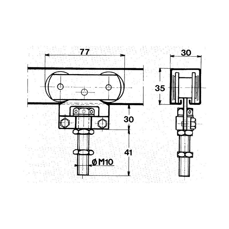 MONTURE A GALET POUR RAIL 35X30