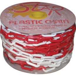 CHAINE PLASTIQUE ROUGE/BLANC Ø8MM ROULEAU DE 25M