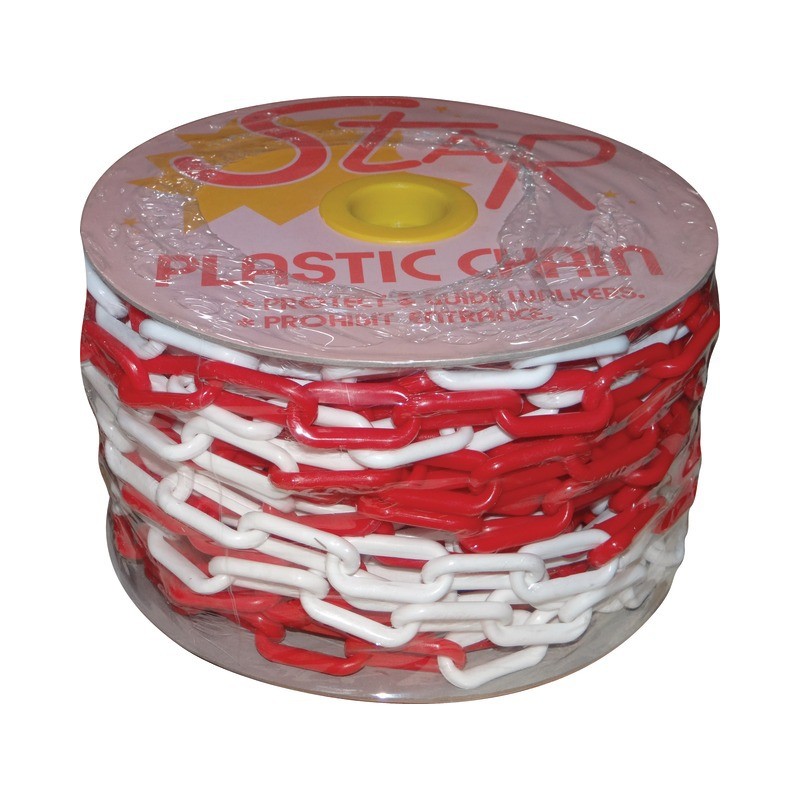 CHAINE PLASTIQUE ROUGE/BLANC Ø8MM ROULEAU DE 25M