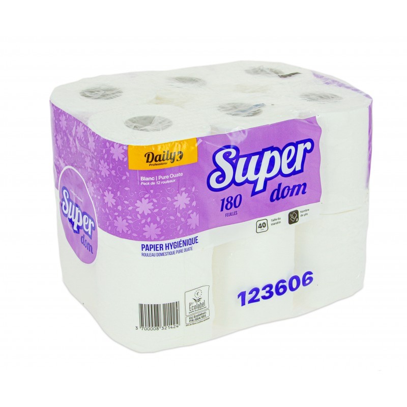 SUPER DOM180 PH gaufré p. ouate Ecolabel blanc 180 feuilles - 96 rlx